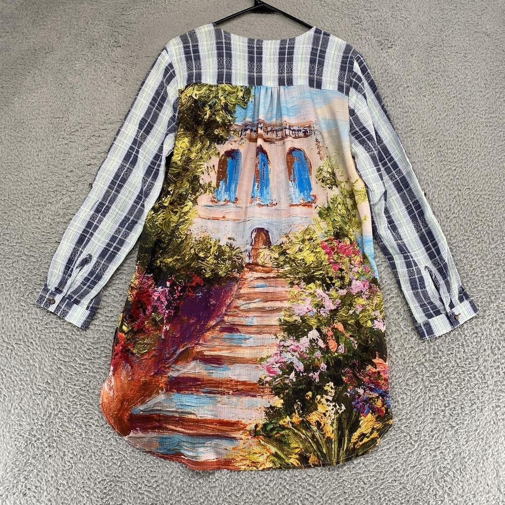 Aratta Silent Journey Tunic Top‎ Womens Small Plaid Embroidered Boho Button Up